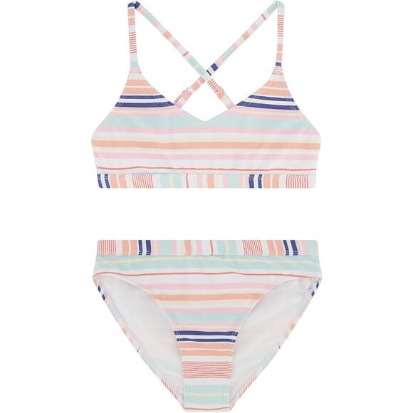 New Roxy Girls Size 8 Two-Piece Striped Bikini UPF 50+ Sun Protection Swim Suit - Picture 1 of 2